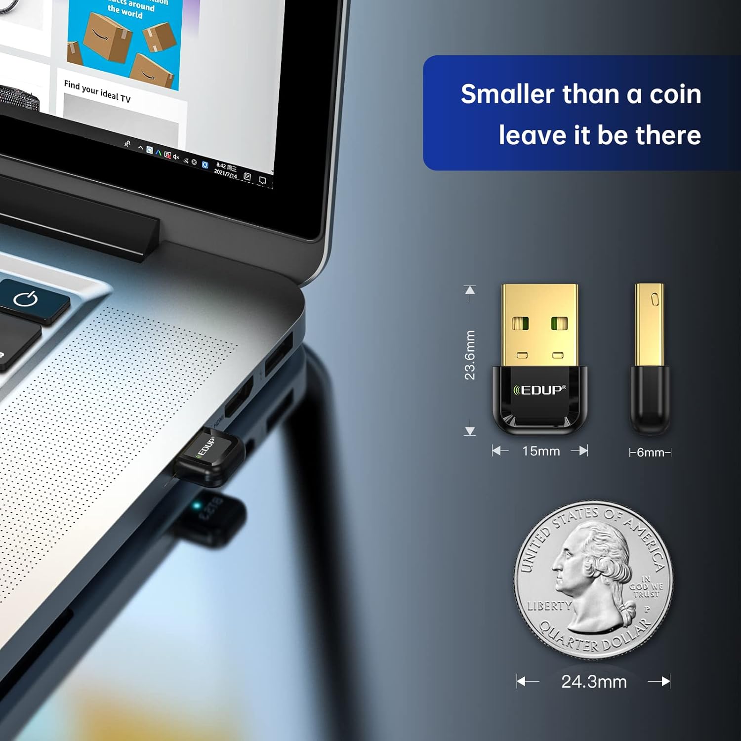 USB Bluetooth 5.3 Adapter for PC, USB Bluetooth Dongle Support Windows 11/10/8.1 Plug and Play for Desktop, Laptop, Mouse, Keyboard, Printers, Headsets, Speakers. Not Suitable for Mac iOS or Linux