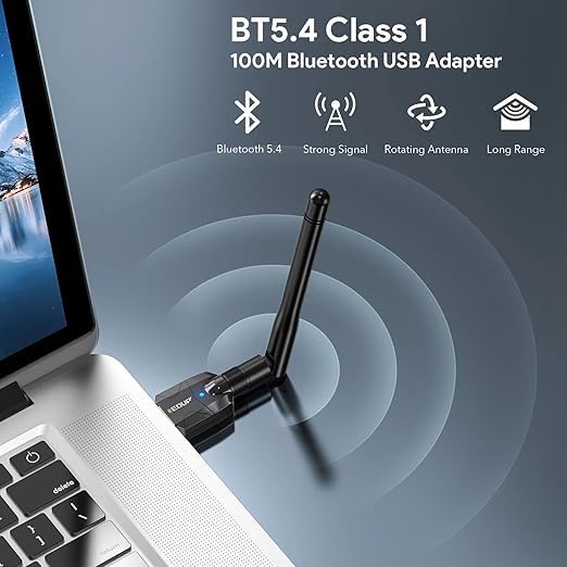 USB Bluetooth 5.4 Adapter for PC, Driver Free, Long Range Bluetooth Stick Rx & Tx Compatible with Windows 11/10/8.1, (Need to Disable Built-in Bluetooth of PC). Not Copmatible with iOS & Linux