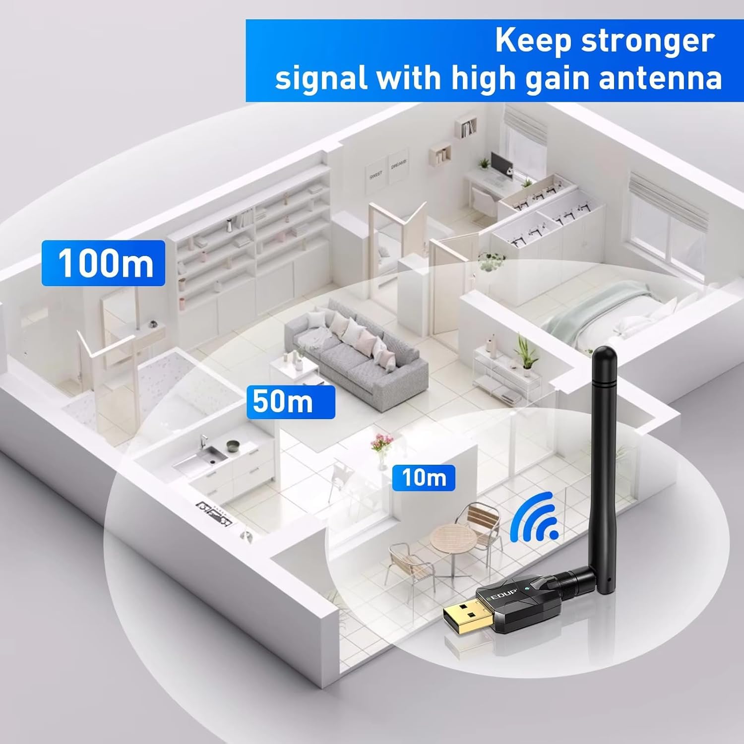 USB Bluetooth 5.4 Adapter for PC, Driver Free, Long Range Bluetooth Stick Rx & Tx Compatible with Windows 11/10/8.1, (Need to Disable Built-in Bluetooth of PC). Not Copmatible with iOS & Linux