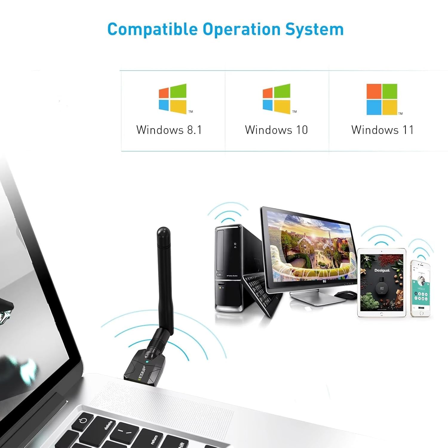 USB Bluetooth 5.4 Adapter for PC, Driver Free, Long Range Bluetooth Stick Rx & Tx Compatible with Windows 11/10/8.1, (Need to Disable Built-in Bluetooth of PC). Not Copmatible with iOS & Linux