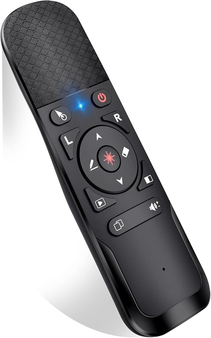 Presentation Remote with Air Mouse & Multiple Other Functions, Wireless Presenter Clicker RF 2.4GHz USB Red Laser Pointer Presenter for PC Widely Compatible NOT Compatible with LED LCT TV
