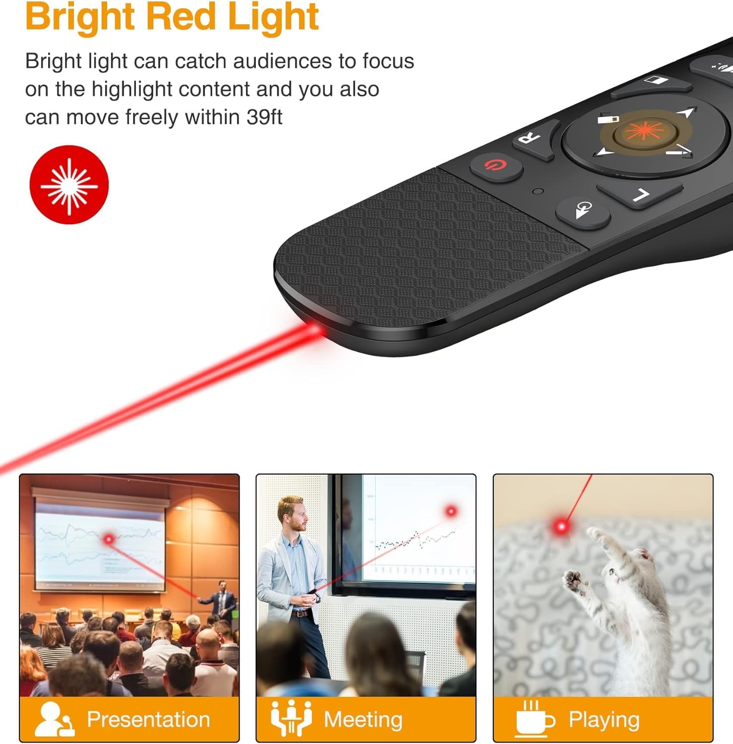 Presentation Remote with Air Mouse & Multiple Other Functions, Wireless Presenter Clicker RF 2.4GHz USB Red Laser Pointer Presenter for PC Widely Compatible NOT Compatible with LED LCT TV