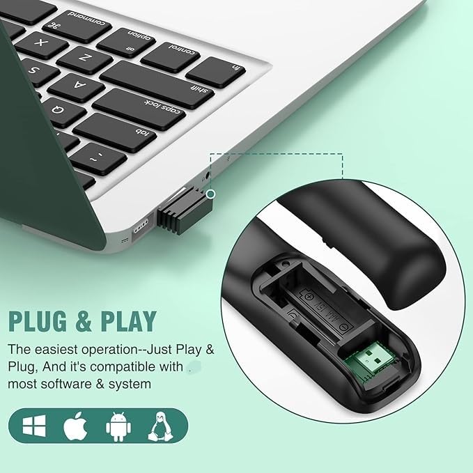 Presentation Remote with Air Mouse & Multiple Other Functions, Wireless Presenter Clicker RF 2.4GHz USB Red Laser Pointer Presenter for PC Widely Compatible NOT Compatible with LED LCT TV
