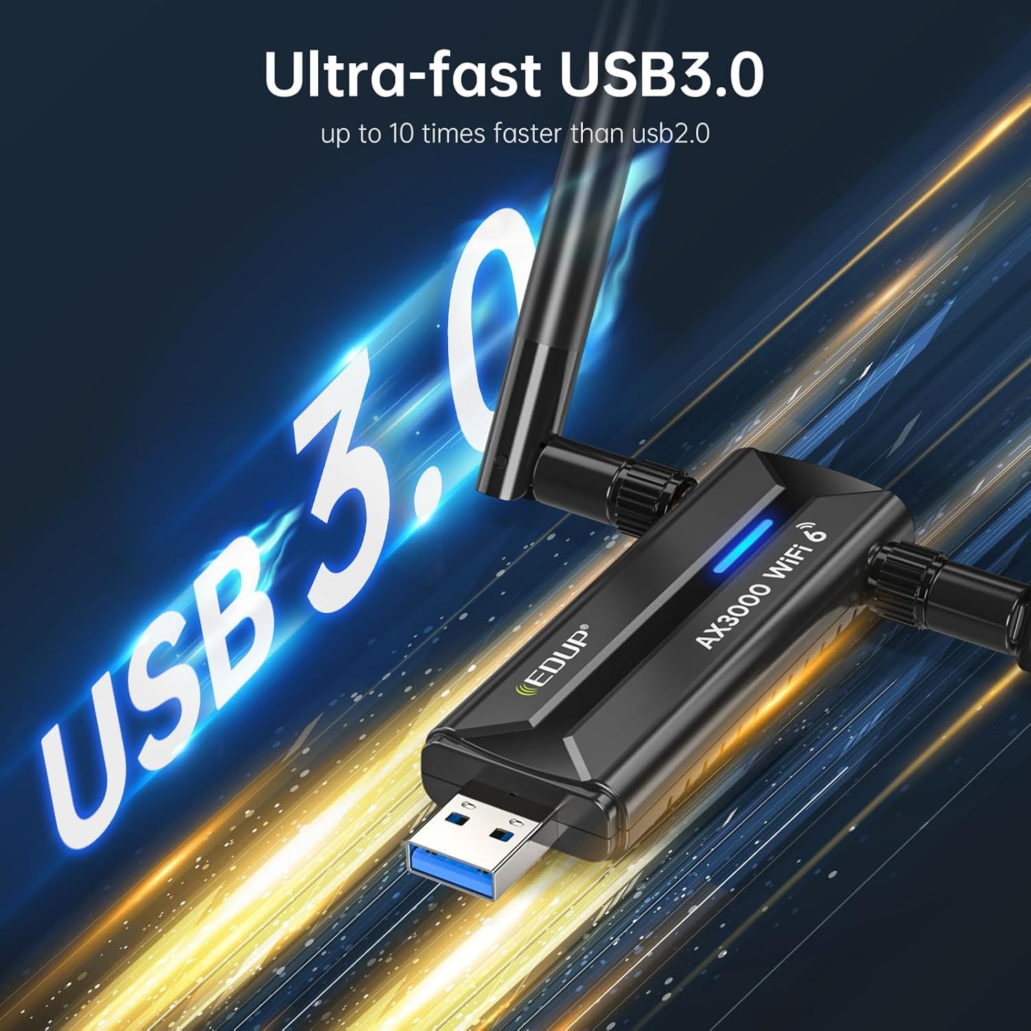 AX3000M USB 3.0 WiFi 6 Adapter Wireless WiFi Dongle Network Adapter 802.11AX Tri-Band 6GHz/5GHz/2.4GHz Dual 5dBi Antennas for PC Desktop Laptop Compatible with Windows 11/10 64Bits