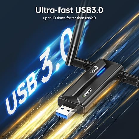 WiFi 6 USB 3.0 WiFi Adapter for PC, AX5400M 802.11AX, Tri-Band, Dual 5dBi Antennas, EDUP Wireless USB WiFi Dongle Network Adapter for PC Laptop, Only Compatible with Windows 11/10