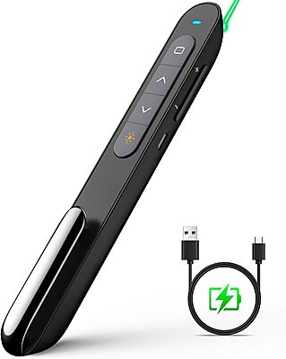 Norwii N76 Rechargeable Presentation clicker with Green Laser Pointer, Long Range Presentation Remote, Slide Control (Black) Not compatible with LED LCD TV