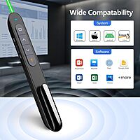 Norwii N76 Rechargeable Presentation clicker with Green Laser Pointer, Long Range Presentation Remote, Slide Control (Black) Not compatible with LED LCD TV