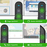 Norwii N76 Rechargeable Presentation clicker with Green Laser Pointer, Long Range Presentation Remote, Slide Control (Black) Not compatible with LED LCD TV