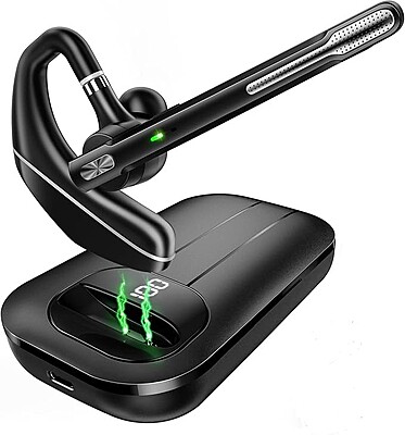 Bluetooth 5.1 Wireless Headset, Earpiece with 1000mAh Charging Case 72 Hours Talking Time Built-in Microphone for iOS Android Cell Phone, Handsfree Headphone for Driving Office Work