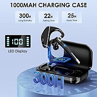 Bluetooth 5.1 Wireless Headset, Earpiece with 1000mAh Charging Case 72 Hours Talking Time Built-in Microphone for iOS Android Cell Phone, Handsfree Headphone for Driving Office Work