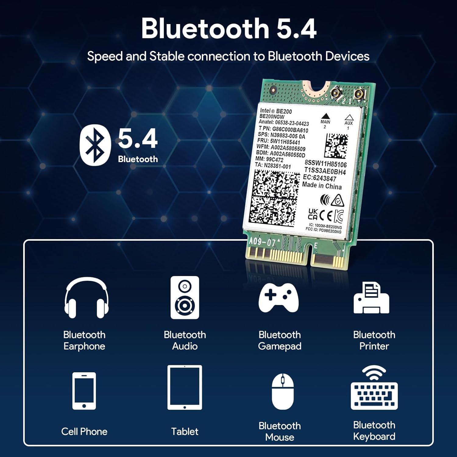 WiFi7 Network Card Intel BE200 NGW 8774Mbps Bluetooth 5.4 802.11be NGFF M.2 Module MU-MIMO, WPA4, Wireless Network Adapter for Laptop, Only Works for Windows 11 (64-bit)