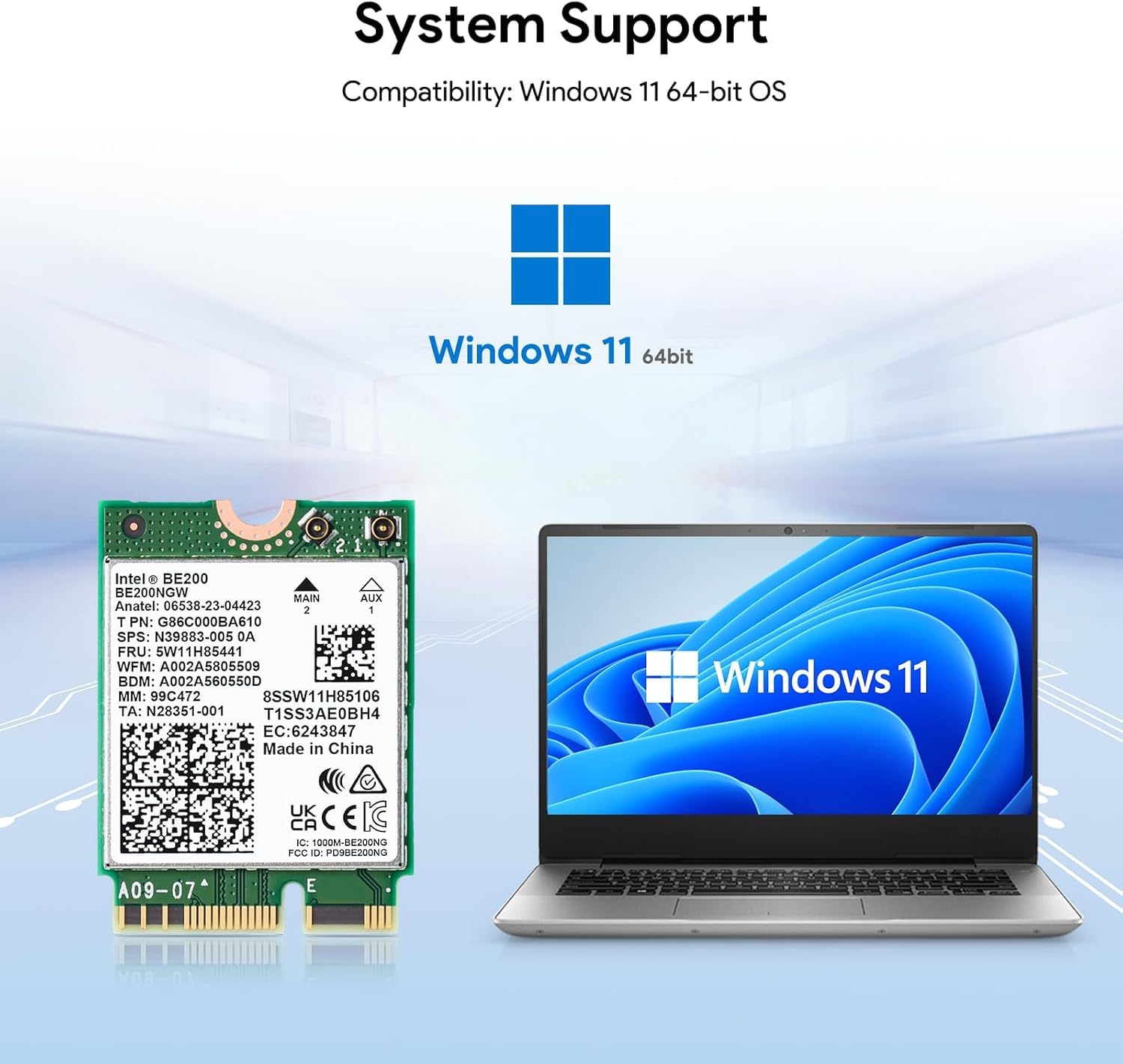 WiFi7 Network Card Intel BE200 NGW 8774Mbps Bluetooth 5.4 802.11be NGFF M.2 Module MU-MIMO, WPA4, Wireless Network Adapter for Laptop, Only Works for Windows 11 (64-bit)