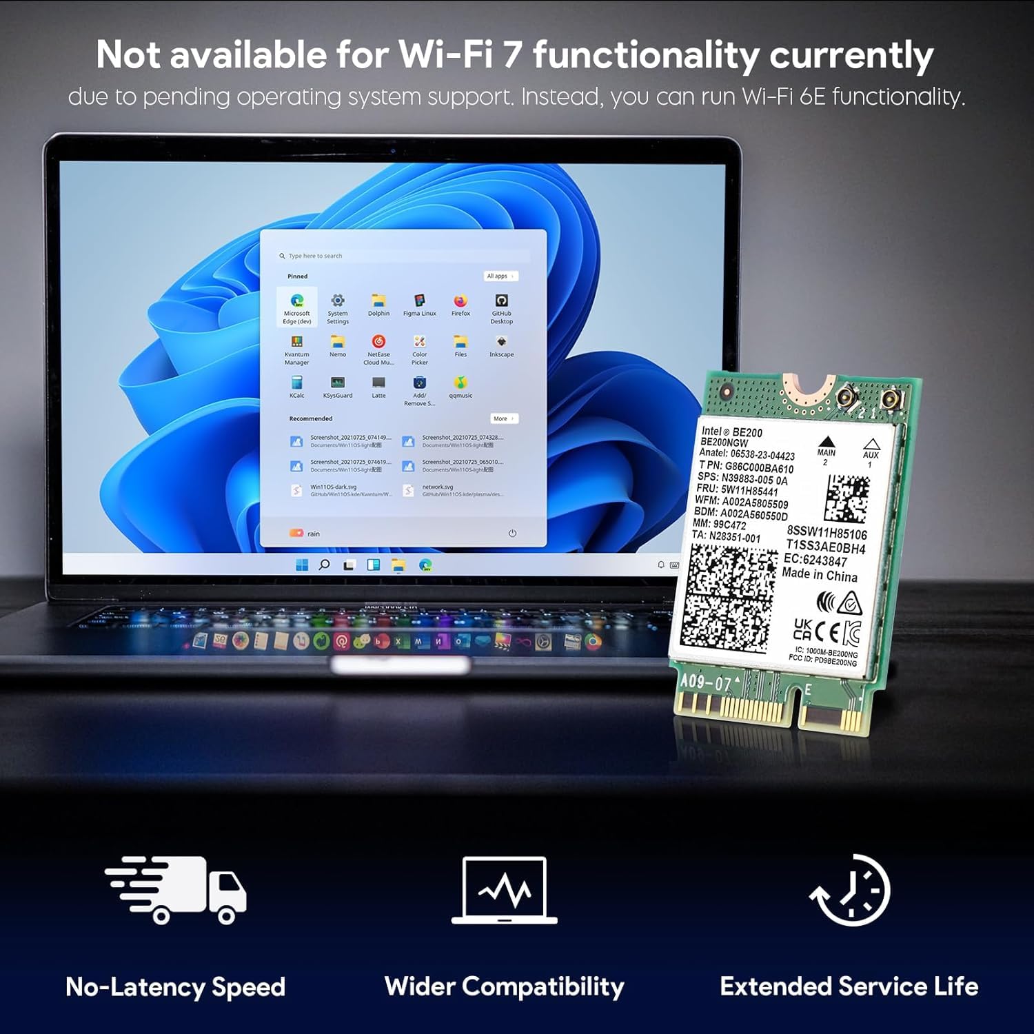 WiFi7 Network Card Intel BE200 NGW 8774Mbps Bluetooth 5.4 802.11be NGFF M.2 Module MU-MIMO, WPA4, Wireless Network Adapter for Laptop, Only Works for Windows 11 (64-bit)