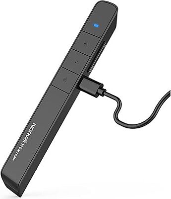 Norwii N75 Wireless 2.4G Rechargable 360 mAh Battery Red Laser Presenter Pointer Clicker with Page Up Dn Hyperlink Function for Windows iOS Not Compatible with LCD LED TV Screen (Black)