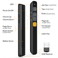 NORWII N29 2.4 GHz Wireless Red Laser Pointer Presentation Clicker with 300 FT Long Range, PPT Remote Clicker, Supports Hyperlink/Volume Up Down/Keys Can be Customized (Battery Not Included)