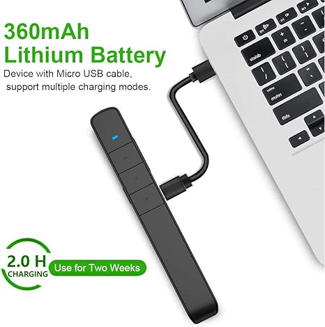 Norwii N75 Wireless 2.4G Rechargable 360 mAh Battery Green Laser Presenter Pointer Clicker with Page Up Dn Hyperlink Function for Windows iOS Not Compatible with LCD LED TV Screen (Black)