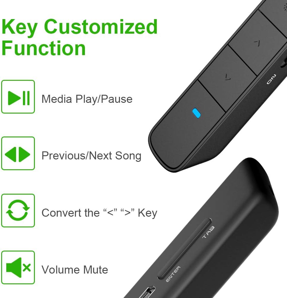 Norwii N75 Wireless 2.4G Rechargable 360 mAh Battery Green Laser Presenter Pointer Clicker with Page Up Dn Hyperlink Function for Windows iOS Not Compatible with LCD LED TV Screen (Black)
