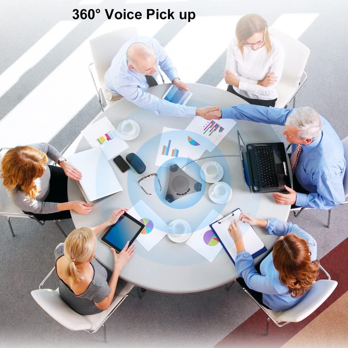 USB Wired Conference Speakerphone with Dual USB Hub, Noise Reduction/Echo Cancellation, 360° Voice Pickup & Noise Reduction. Suitable for Small Business Meetings Having max 8-10 People