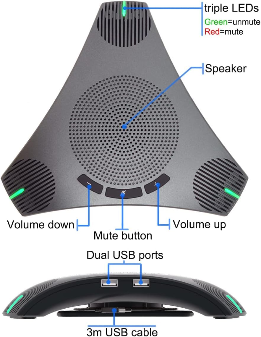 USB Wired Conference Speakerphone with Dual USB Hub, Noise Reduction/Echo Cancellation, 360° Voice Pickup & Noise Reduction. Suitable for Small Business Meetings Having max 8-10 People