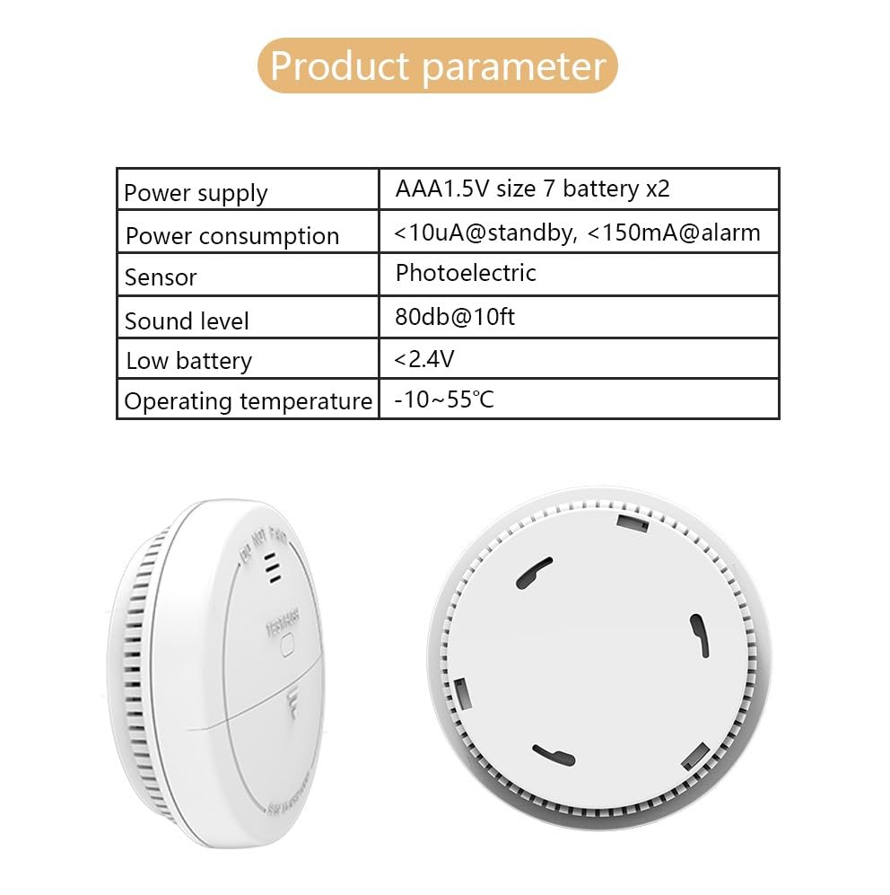 Avance Wireless (433 MHz, not WiFi) Smoke Detector, Battery Powered, Smoke Alarm with LED Lights - Avance Dual Band Alarm System (Control Panel/Hub) Required for Alert On Mobile